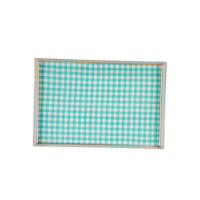 Gingham Enameled Oliver Tray 8x12 - Mariner