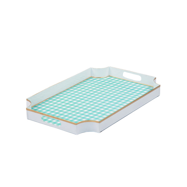 Gingham Enameled Jaye Tray - Mariner