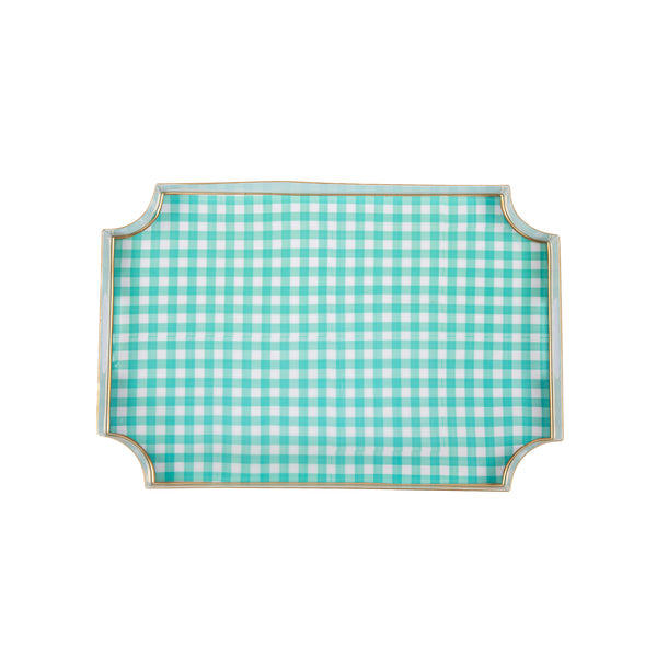 Gingham Enameled Jaye Tray - Mariner