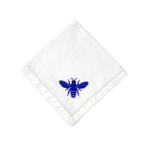 Bee Embroidery Napkin (12pk) White & Blue