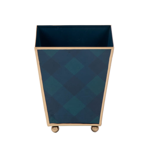 Sussex Plaid Enameled Square Cachepot Planter