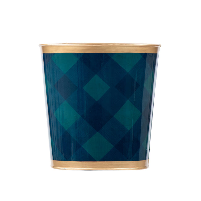 Sussex Plaid Enameled Oval Wastebasket