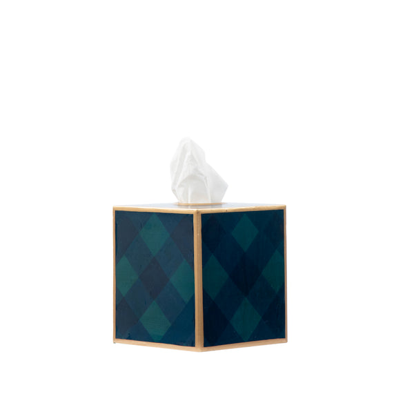 Sussex Plaid Enameled Tissue Box Cover