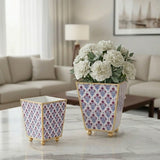Lucinda Enameled Square Cachepot Planter