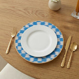 Checkered Ikat Enameled Charger (4pk) - Light Blue