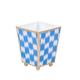 Checkered Ikat Enameled Square Cachepot Planter - Light Blue