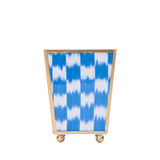 Checkered Ikat Enameled Square Cachepot Planter - Light Blue