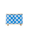 Checkered Ikat Enameled Quatrefoil Cachepot Planter 4x9 - Light Blue