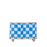 Checkered Ikat Enameled Quatrefoil Cachepot Planter 4x9 - Light Blue