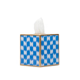 Checkered Ikat Enameled Tissue Box Cover - Light Blue