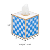Checkered Ikat Enameled Tissue Box Cover - Light Blue