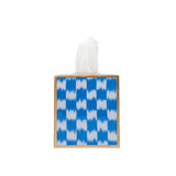 Checkered Ikat Enameled Tissue Box Cover - Light Blue