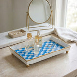 Checkered Ikat Enameled Oliver Tray 8x12 - Light Blue