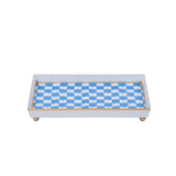 Checkered Ikat Enameled Oliver Tray 8x12 - Light Blue