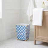 Checkered Ikat Enameled Square Wastebasket - Light Blue