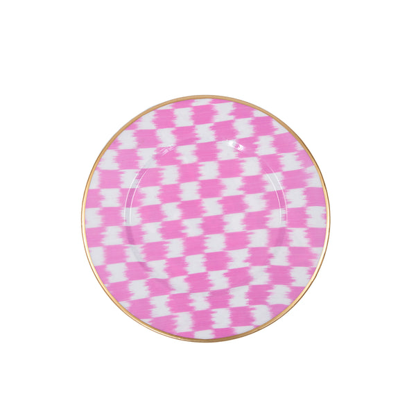 Checkered Ikat Enameled Charger (4pk) - Pink