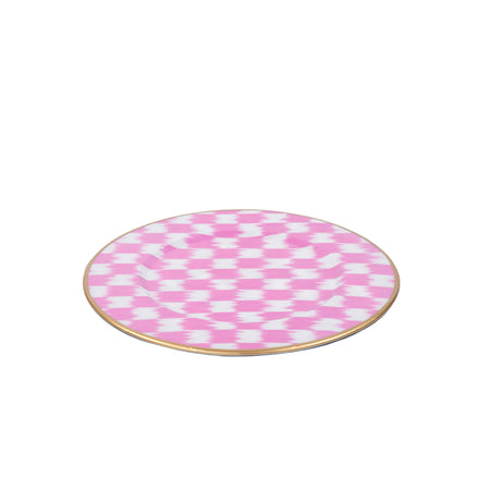 Checkered Ikat Enameled Laney Tray - Pink