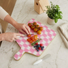 Checkered Ikat Enameled Rectangular Charcuterie Board 6x10 - Pink