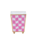 Checkered Ikat Enameled Square Cachepot Planter - Pink