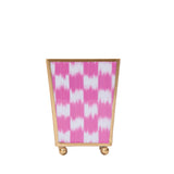 Checkered Ikat Enameled Square Cachepot Planter - Pink