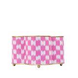 Checkered Ikat Enamel Quatrefoil Cachepot Planter 6x12 - Pink