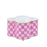 Checkered Ikat Enamel Quatrefoil Cachepot Planter 6x12 - Pink