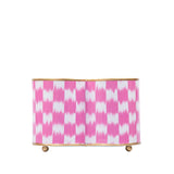 Checkered Ikat Enamel Quatrefoil Cachepot Planter 6x12 - Pink