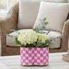 Checkered Ikat Enamel Quatrefoil Cachepot Planter 6x12 - Pink