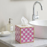 Checkered Ikat Enameled Tissue Box Cover - Pink