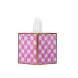 Checkered Ikat Enameled Tissue Box Cover - Pink