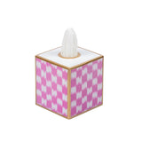 Checkered Ikat Enameled Tissue Box Cover - Pink