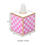 Checkered Ikat Enameled Tissue Box Cover - Pink