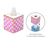 Checkered Ikat Enameled Tissue Box Cover - Pink