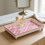 Checkered Ikat Enameled Oliver Tray 8x12 - Pink
