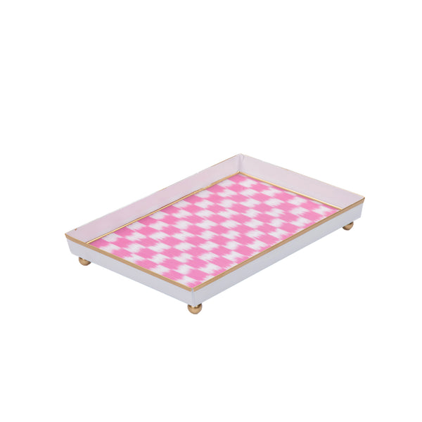 Checkered Ikat Enameled Oliver Tray 8x12 - Pink