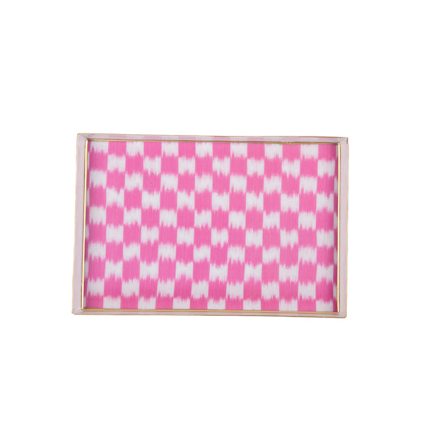 Checkered Ikat Enameled Oliver Tray 8x12 - Pink