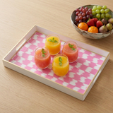Checkered Ikat Enameled Rectangular Tray 10x15 - Pink