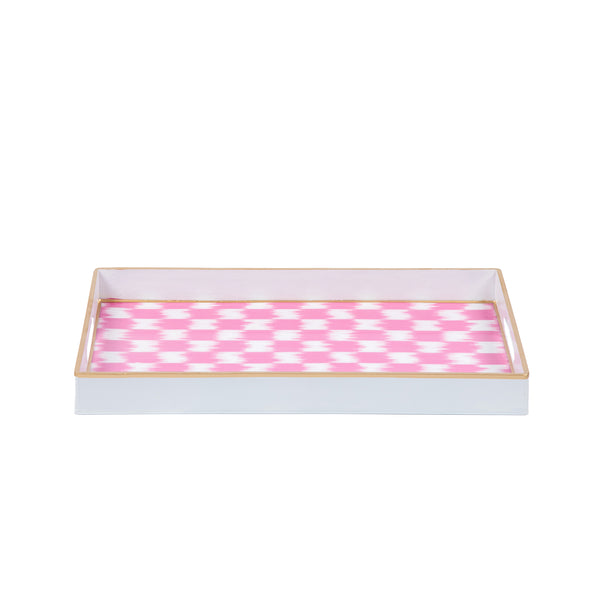 Checkered Ikat Enameled Rectangular Tray 10x15 - Pink