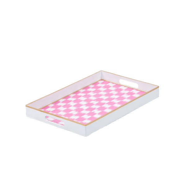 Checkered Ikat Enameled Rectangular Tray 10x15 - Pink