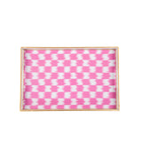 Checkered Ikat Enameled Rectangular Tray 10x15 - Pink