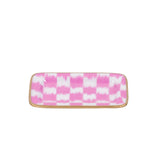 Checkered Ikat Enameled Laney Tray - Pink