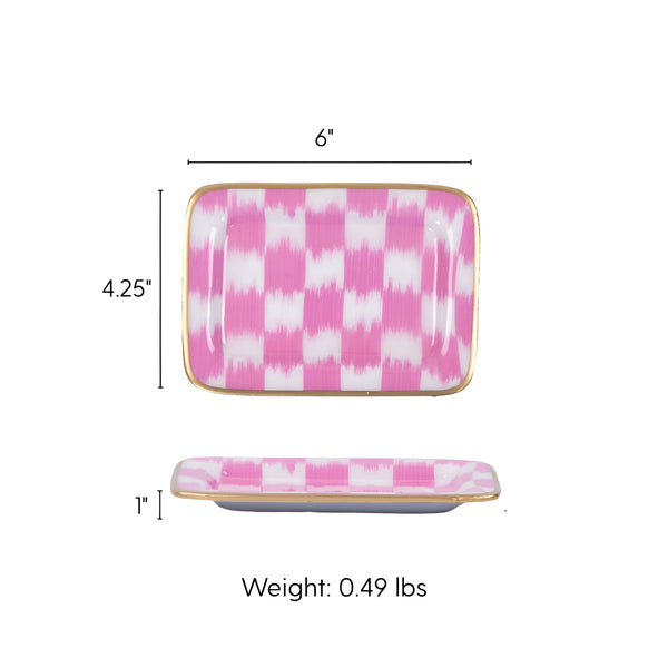 Checkered Ikat Enameled Laney Tray - Pink