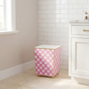Checkered Ikat Enameled Square Wastebasket - Pink