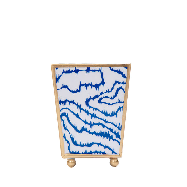 Heatwave Enameled Square Cachepot Planter - Cobalt Blue