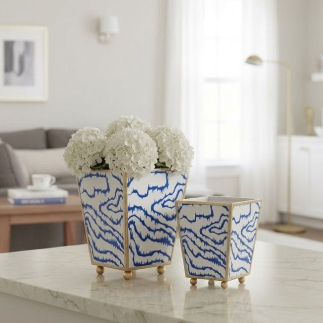 Heatwave Enameled Square Cachepot Planter - Cobalt Blue