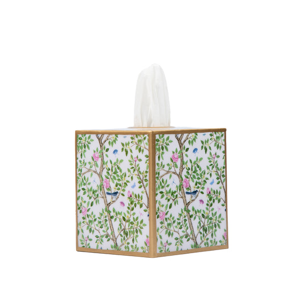 Elsie's Garden Enameled Tissue Box Cover - Blue & Pink