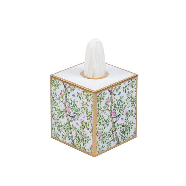 Elsie's Garden Enameled Tissue Box Cover - Blue & Pink