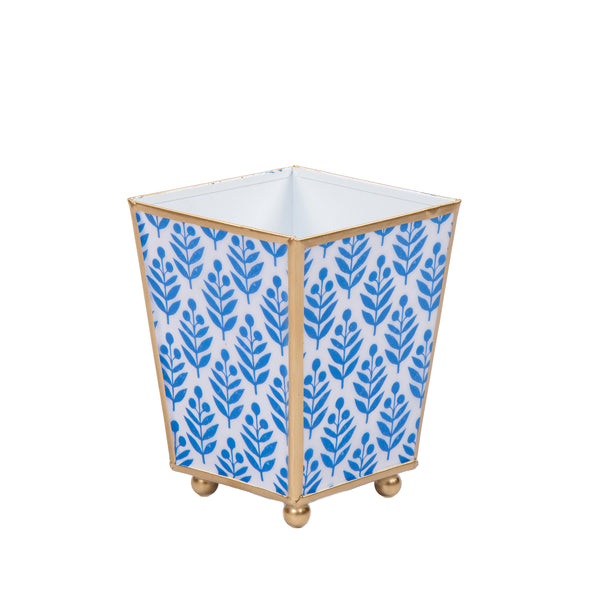 Lottie Enameled Square Cachepot Planter - Blue