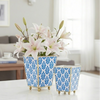 Lottie Enameled Square Cachepot Planter - Blue