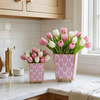Lottie Enameled Square Cachepot Planter - Pink